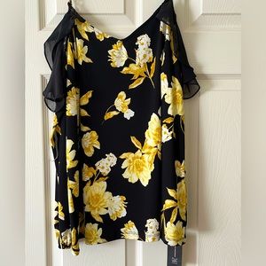 Inc floral-printed ruffle cold-shoulder top!